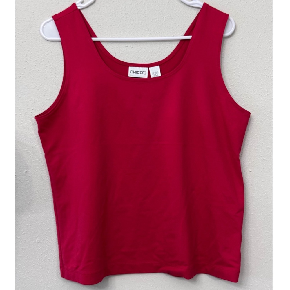 Chicos Red Scoop Neck Tank Top Sleeveless Stretch (Chico's 2) Sz L Preppy Layer